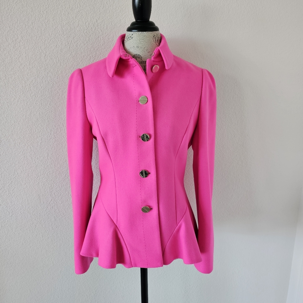 Ted Baker London BRACTI Neon Pink Wool & Cashmere Peplum Jacket - Size 3/US 8